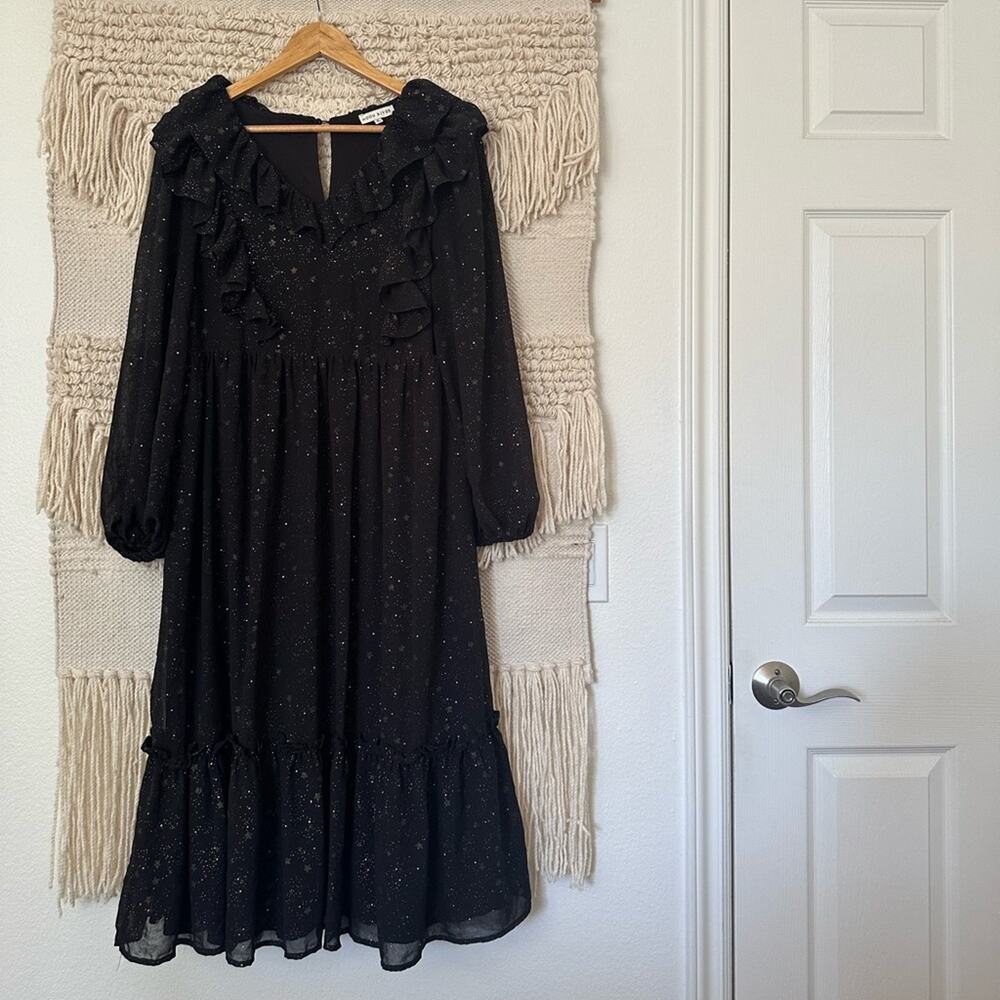 Moon River Gold Star Ruffle Dress - Picture 2 of 7